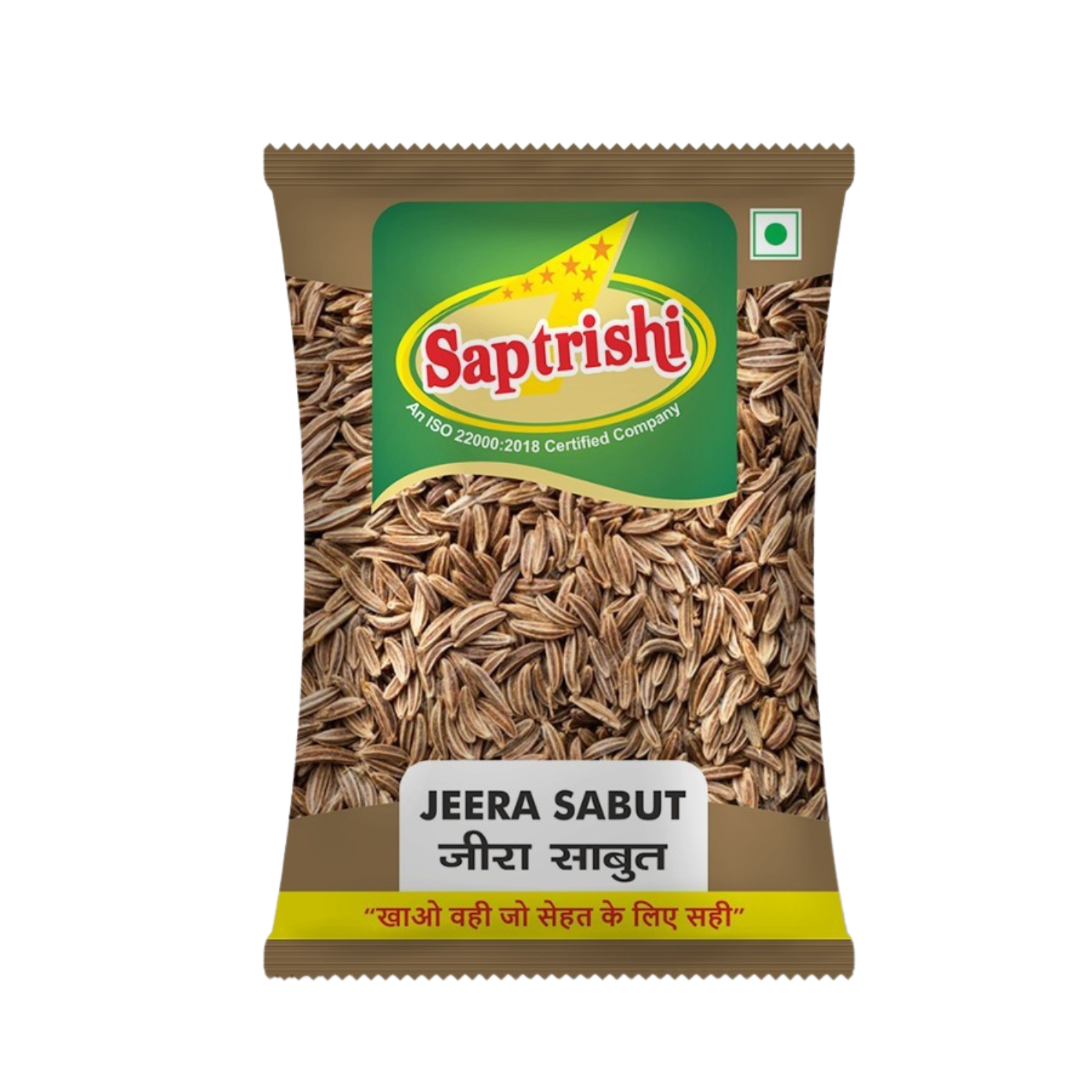 Front view of SAPTRISHI Jeera packet with cumin seeds label