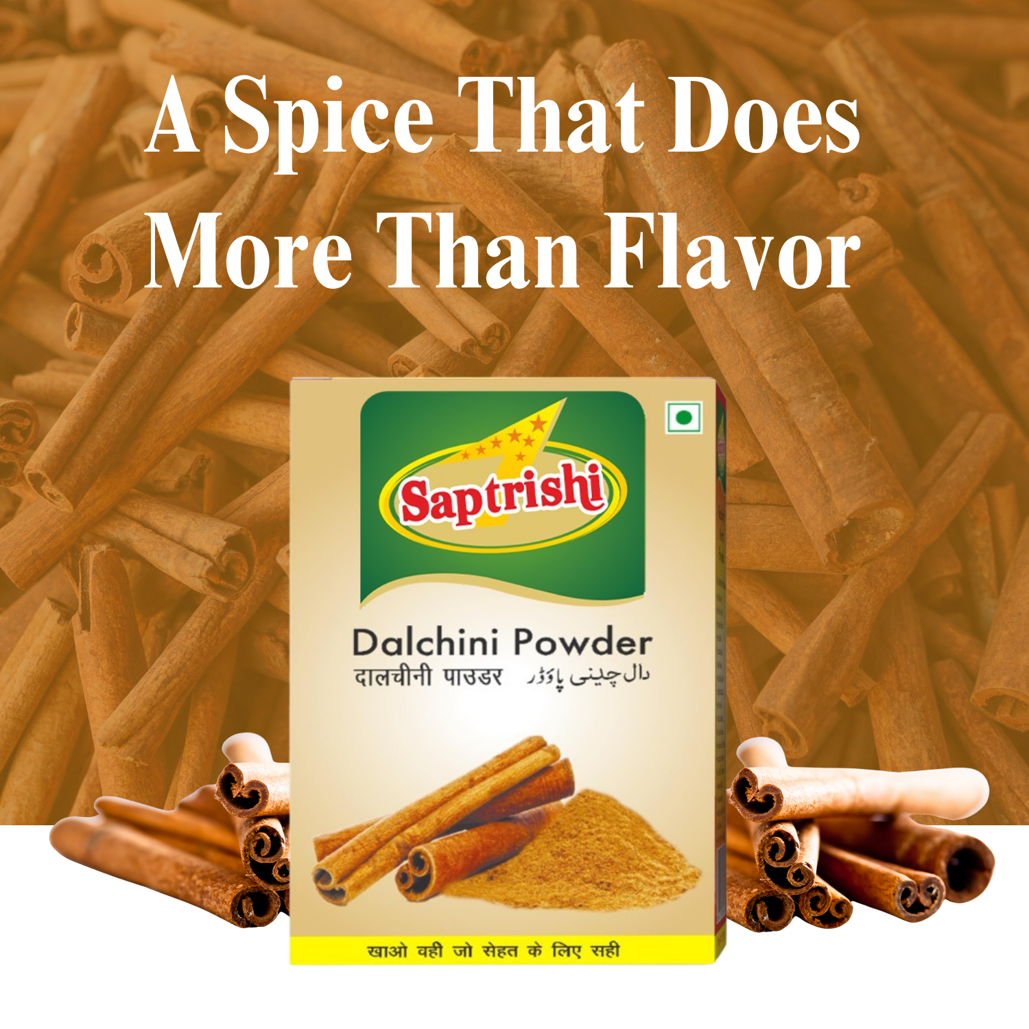SAPTRISHI Dalchini Powder spice pack with cinnamon imagery