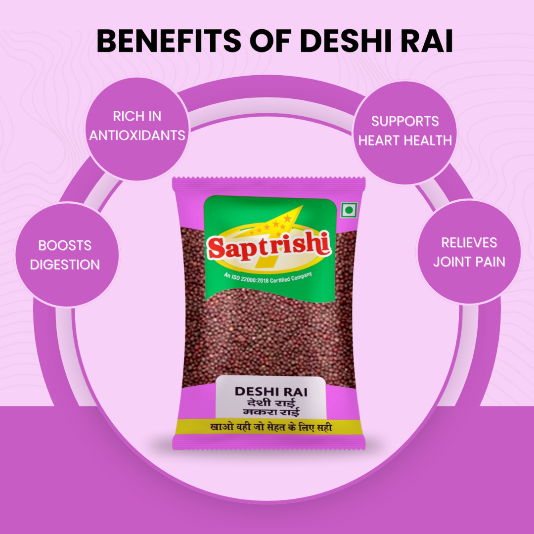 Makra Rai seeds from SAPTRISHI scattered beside the packet