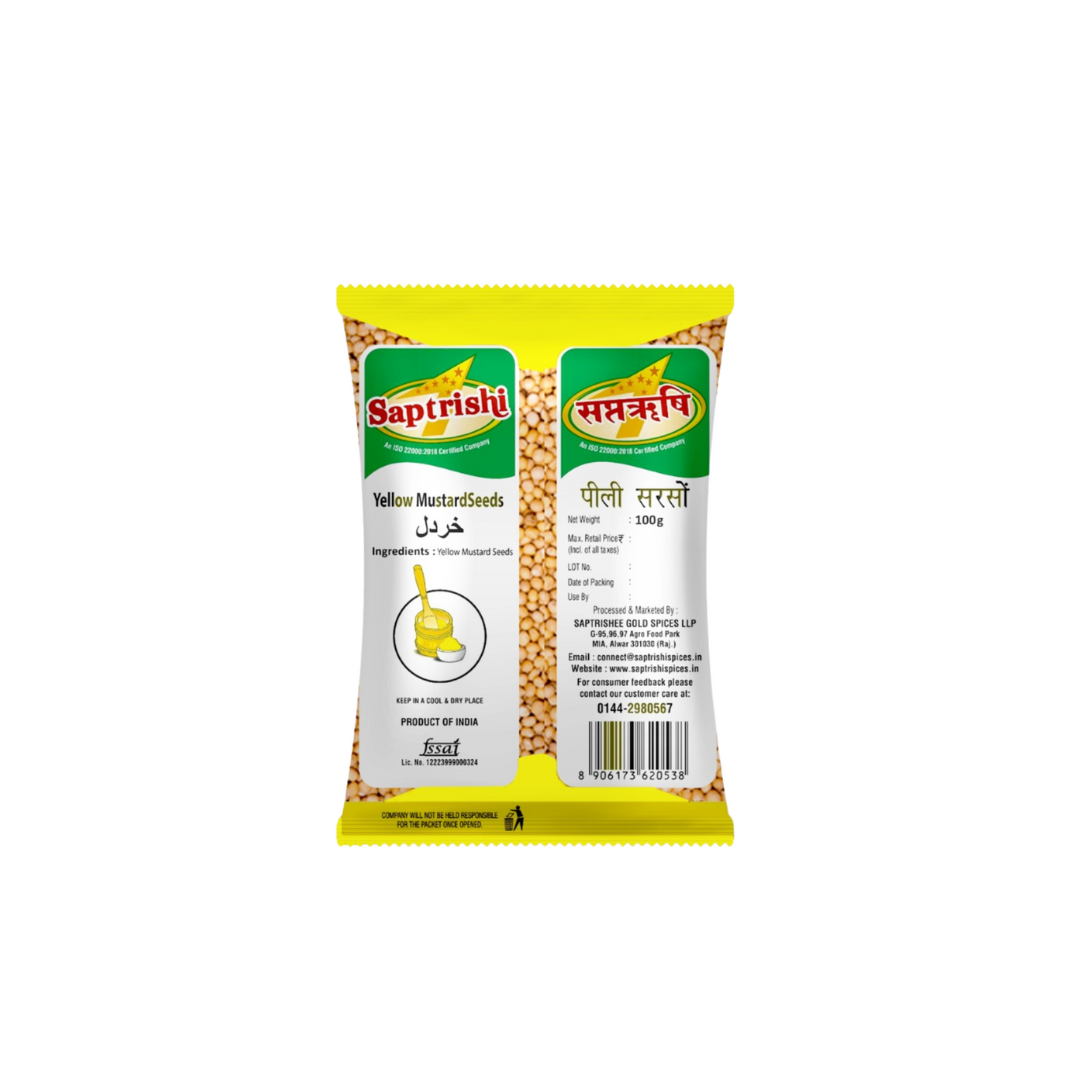 Whole yellow mustard grains from SAPTRISHI Pili Sarso pack
