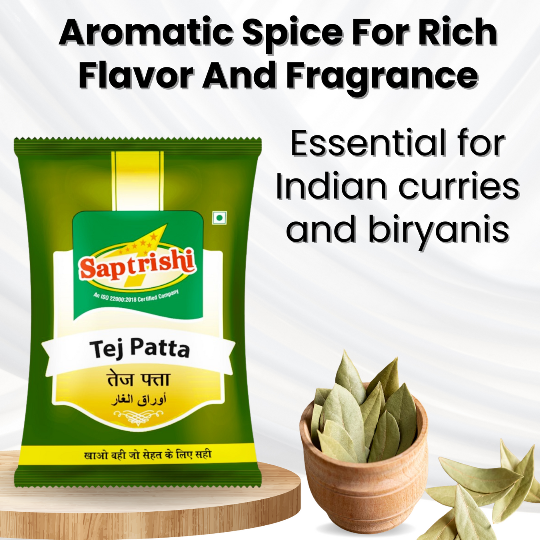 Cooking biryani with SAPTRISHI Tej Patta leaves in foreground