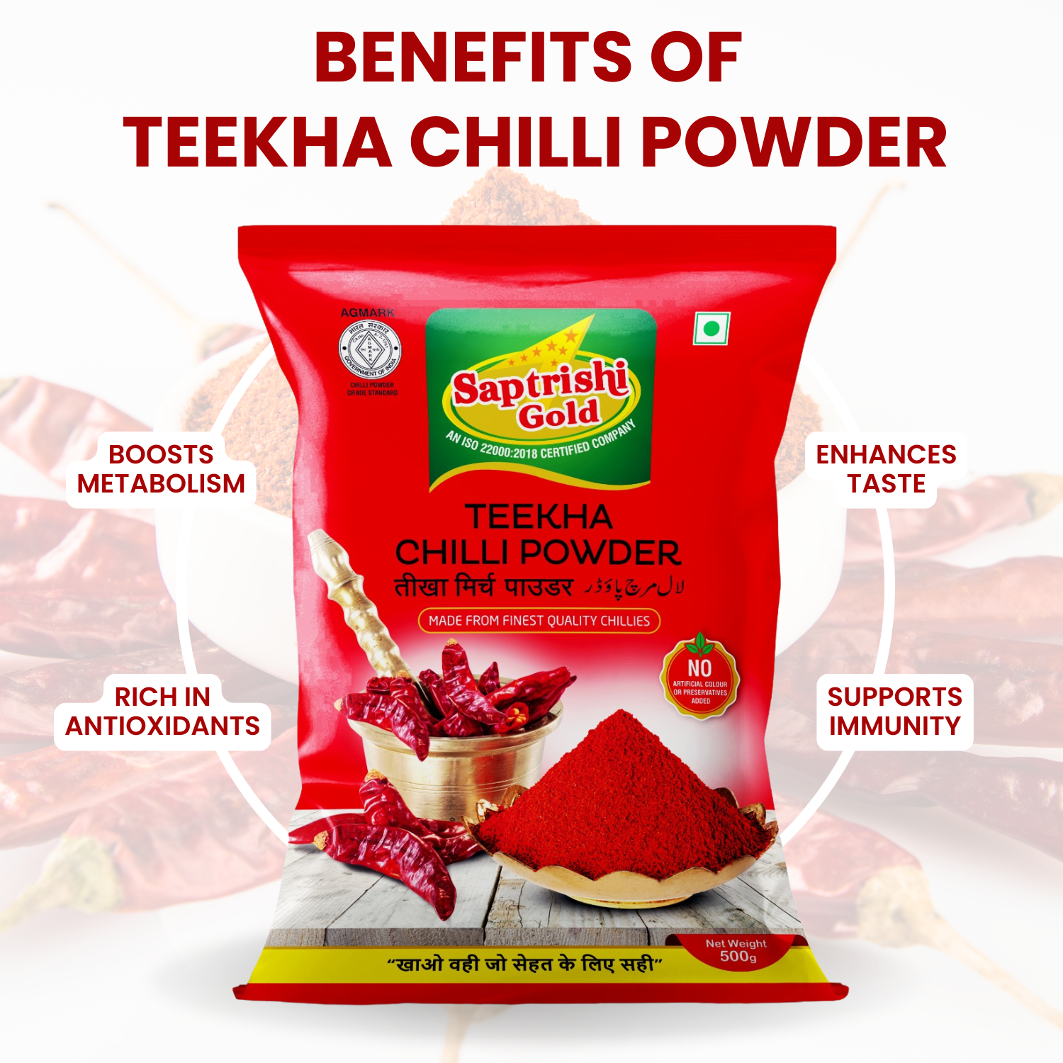 Spice rack photo featuring SAPTRISHI Teekha Lal Mirch Powder pouch