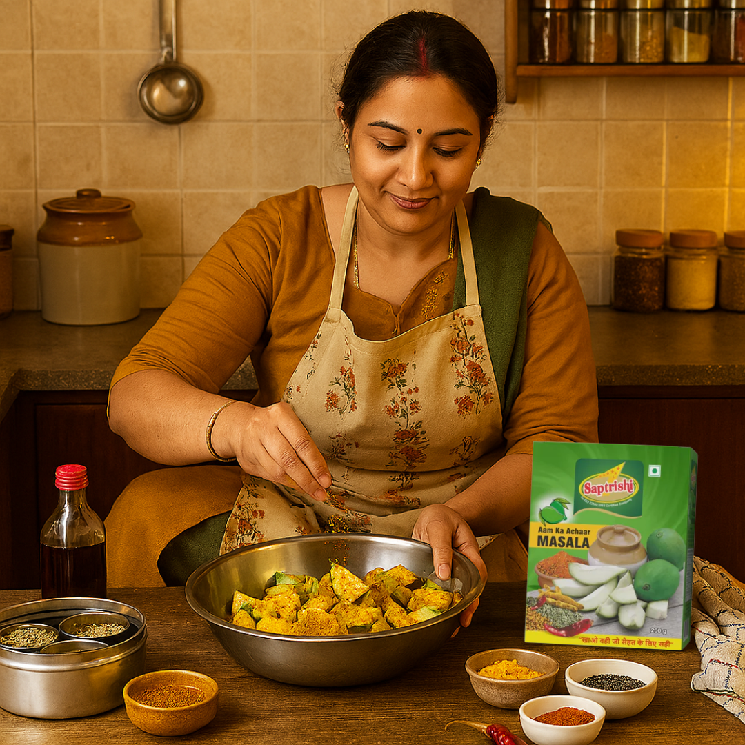 Monthly Pickle & Tadka Combo – Aam Achar Masala (3 Packs) & Hing Powder