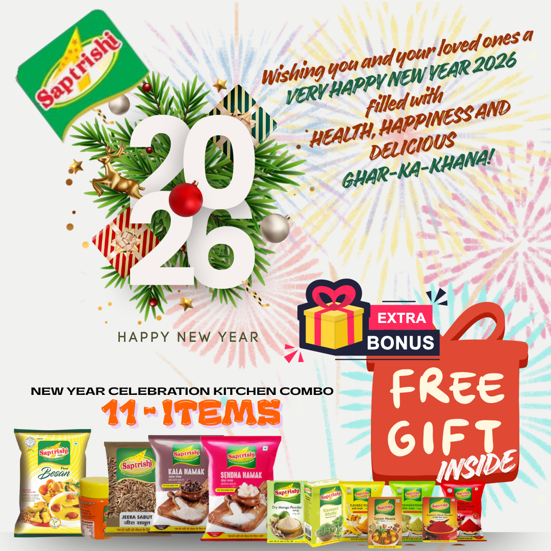 Saptrishi New Year Celebration Kitchen Combo (11 Essentials + Free Surprise Gift) – Besan, Dalia, Hing, Jeera, Salts, Masalas & More – Limited Edition